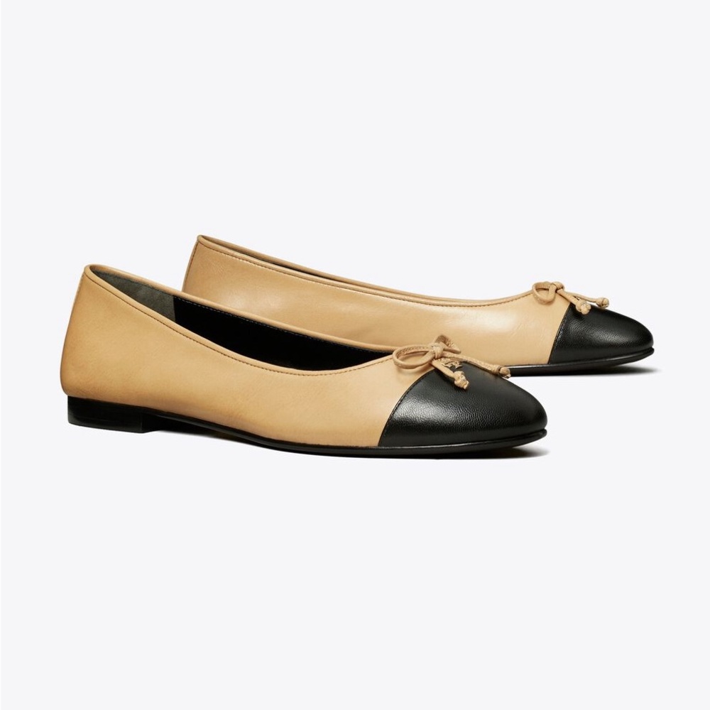 Tory Burch Cap Toe Tan and Black Flats